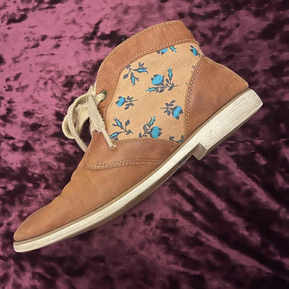 Keds Faux Leather and Floral Print Booties
